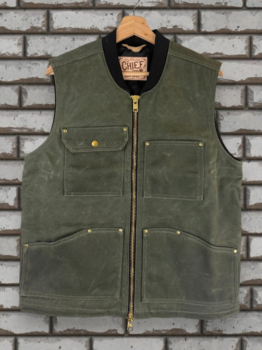 Heat Straps Chief Vest V1 Olive Small Waxed Canvas Made USA Quilted NWOT